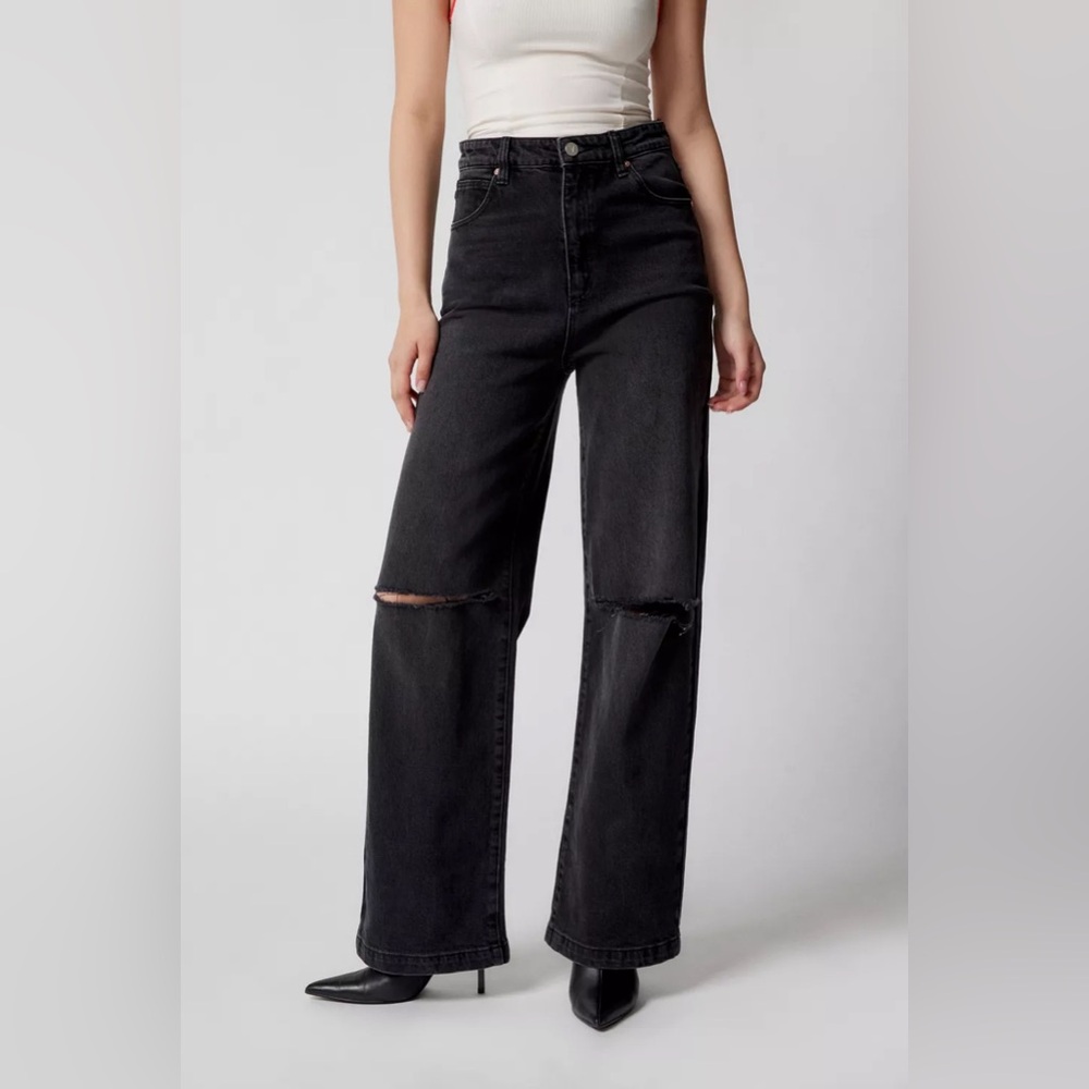 Abrand Black High-Rise Wide Leg Jeans with Knee Slits